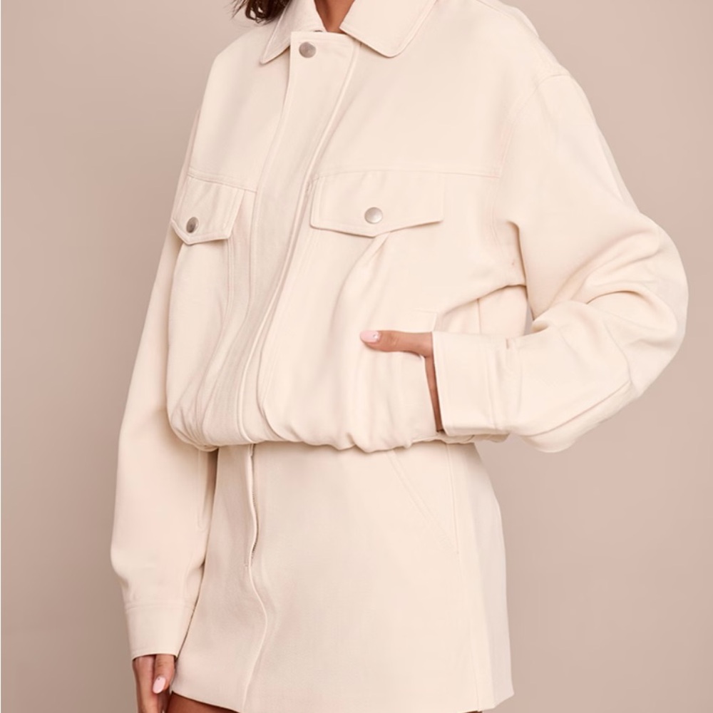 Cream Cropped Jacket with Pocket Flap Detail
